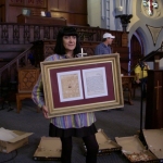 lulu-fitzpatrick-with-framed-john-wesley-letter-spring-cleaning-after-painting-21-may-2011-78-640x480